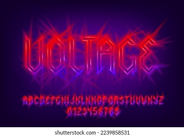 Voltage alphabet font. Neon letters and numbers. Stock vector typeface for your design.