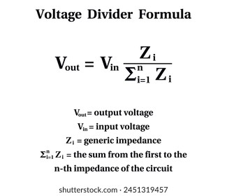 Voltage divider Formula on the white background. Education. Science. School. Formula. Vector illustration.