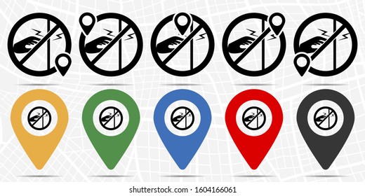 Voltage, electric shock, hand icon in location set. Simple glyph, flat illustration element of universal theme icons