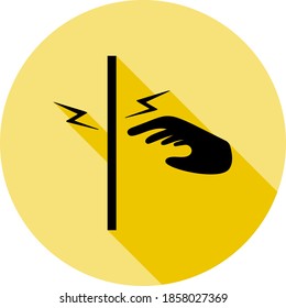 Voltage, electric shock, hand icon in long shadow style