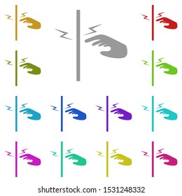 Voltage, electric shock, hand multi color icon. Simple glyph, flat vector of universal icons for UI and UX, website or mobile application