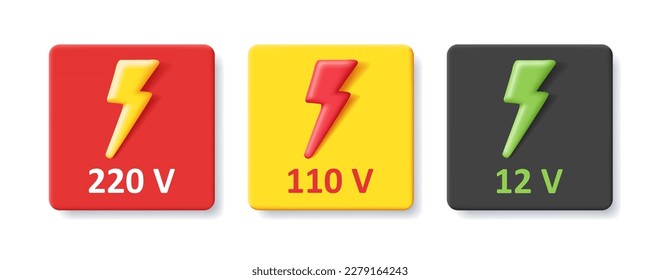 Hochspannungs-Symbol mit Zahlen und 3D-Symbol für Vektorblitz. Set