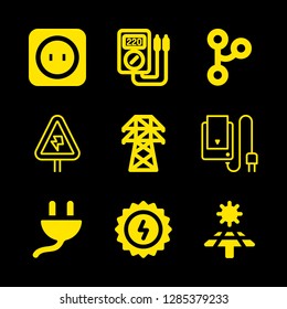 voltage icons set with electricity, voltmeter and socket vector set