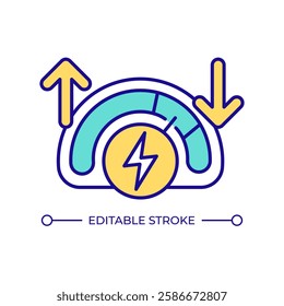 Voltage meter RGB color icon. Energy measuring, power management. Monitoring, tracking. Increase arrow, decrease. Isolated vector illustration. Simple filled line drawing. Editable stroke