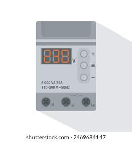 Voltage monitoring modular relay with digital display. Flat design. Electrical Engineering Icon for CAD Schematics, SCADA Systems, or Switchgear Blueprints