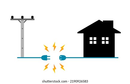 Voltage Power Electric Pole To Transmit Electricity To House Or Home Power Failure Outage Plug And Socket Unplug On White Background Icon Flat Vector Design.