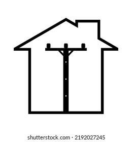 Spannungsleistungs-elektrische Pol übertragen Elektrizität im Bauernhaus auf weißem Hintergrund flach Vektorsymbol Design.