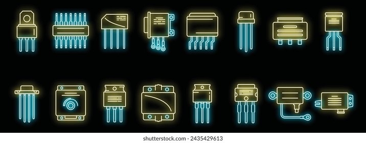 Voltage regulator icons set outline vector. Battery argon. Charger controller neon isolated