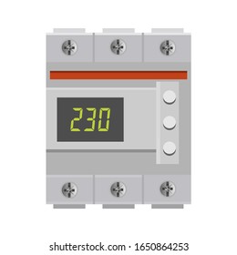 Voltage relay. Two-pole surge protector, protective device, spike suppressor. Vector illustration in realistic style isolated on white background