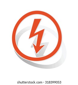 Voltage sign sticker, orange circle with image inside, on white background