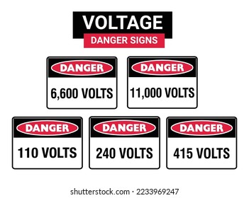Voltage Signs - Danger Signs - High Voltage Warning, 6000, 11000, 110, 240, 415 Volts, Electric Equipment, Protection Signs. 