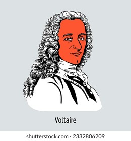 Voltaire - 18th century French philosopher-enlightener, poet, prose writer, satirist, tragedian, historian and publicist. Hand-drawn vector illustration.