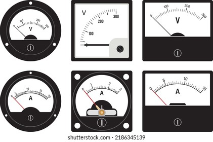 Voltmeter and ammeter icon set. Measuring instrument. Vector illustration