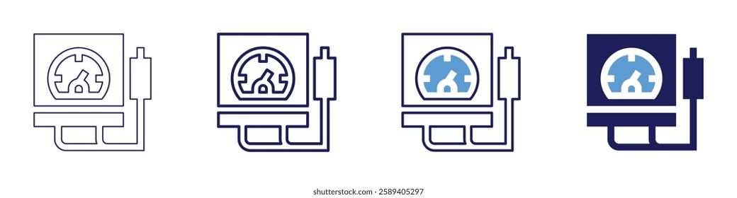 Voltmeter icon in 4 different styles. Thin Line, Line, Bold Line, Duotone. Duotone style. Editable stroke.
