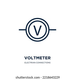 voltmeter icon from electrian connections collection. Thin linear voltmeter, battery, power outline icon isolated on white background. Line vector voltmeter sign, symbol for web and mobile