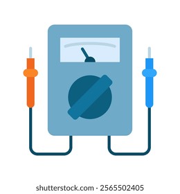 Voltmeter icon. Electronic tester with orange and blue test leads. Vector Illustration.