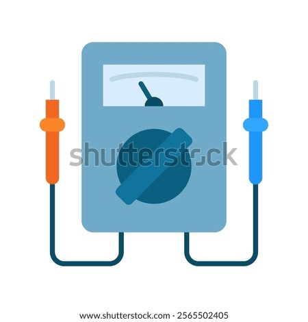 Voltmeter icon. Electronic tester with orange and blue test leads. Vector Illustration.