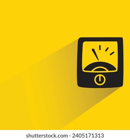 icono de voltímetro con sombra sobre fondo amarillo