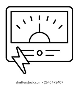 Voltmeter with lightning thin line icon, electrician service concept. Vector graphics. Electrical measuring, tester device sign on white background, style mobile or design