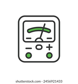 Voltmeter, in line design, green. Voltmeter, Voltage, Meter, Measurement, Instrument, Electrical, Measure on white background vector. Voltmeter editable stroke icon.