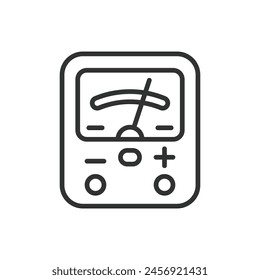 Voltmeter, in Linienbauweise. Voltmeter, Spannung, Messgerät, Messung, Messgerät, Elektrisch, Messung auf weißem Hintergrund Vektorgrafik. Voltmeter editierbares Strichsymbol.