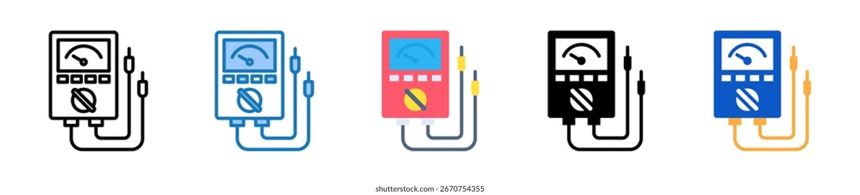 Ícones de vários estilos do voltímetro definem a ilustração do vetor de design.