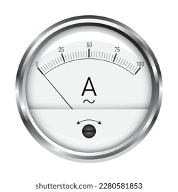 Voltmeter Rundmesser mit silbernem Metallrahmen, einzelne 3D-Vektorgrafik auf weißem Hintergrund.