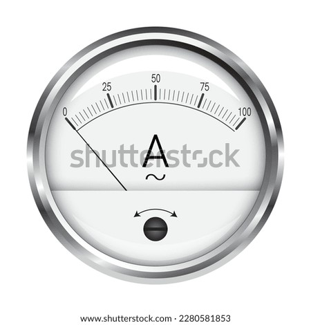 Voltmeter Round gauge with silver metal frame, isolated 3D vector illustration on a white background.