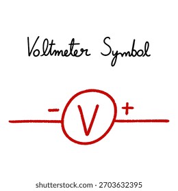 Voltmeter symbol hand-drawn,  Electrical circuits illustration, perfect for educational materials.