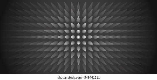 Volume abstract gray background, many pillar, cones, 3d vector dark wallpaper