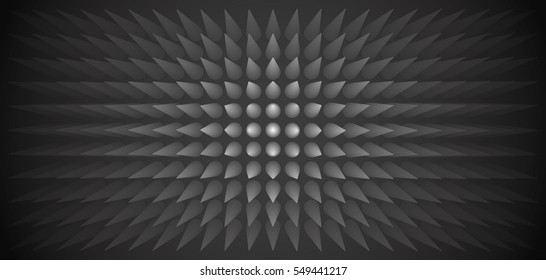 Volume abstract gray background, many pillar, cones, 3d vector dark wallpaper