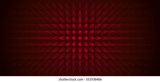 Volume abstract red background, many cones, 3d vector red wallpaper