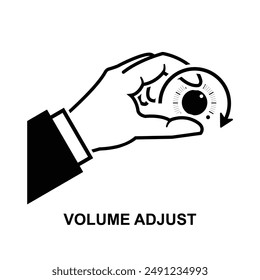 Volume adjust icon.Hand turning volume knob isolated on background vector illustration.