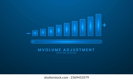 Volume adjustment high, medium and low. Vector illustration with light effect and neon