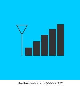 Volume adjustment icon flat. Simple vector black pictogram on blue background