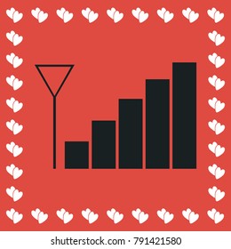 Volume adjustment icon flat. Simple black pictogram on red background with white hearts for valentines day. Vector illustration symbol