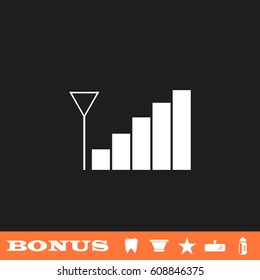 Volume adjustment icon flat. White pictogram on black background. Vector illustration symbol and bonus button tooth, vase, star, mirror, bottle