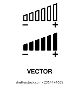 Icono de ajuste de volumen,Vector de señal de nivel de sonido alto y bajo. Signo de control de alimentación, ilustración vectorial de balance de audio sobre fondo blanco..eps