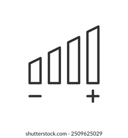 Volume adjustment, in line design. Control, Sound level, Audio settings, Volume icon, Sound control, Slider on white background vector. Volume adjustment editable stroke icon.