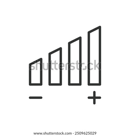Volume adjustment, in line design. Control, Sound level, Audio settings, Volume icon, Sound control, Slider on white background vector. Volume adjustment editable stroke icon.