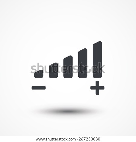 Volume adjustment symbol web icon.  Volum icon. High and low sound level sign vector. Power control sign, audio balance