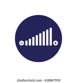 Volume adjustment vector icon. Blue circle. Blue button