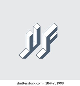 Volume alphabet. Three-dimension letters U and F. 2-letter code. UF - monogram or logotype. Isometric 3d font for design. 