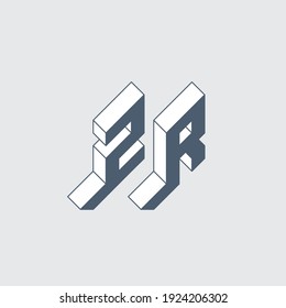 Volume alphabet. Three-dimension letters Z and R. Isometric 3d font for design. ZR or 2R - monogram or logotype.