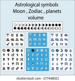 Volume astrological symbols of the moon, the planets, the zodiac