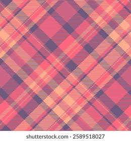 Volume background check vector, retro fabric texture seamless. Tradition plaid tartan pattern textile in red and pastel colors palette.