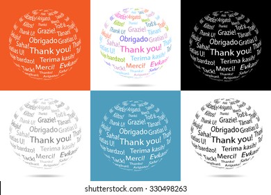 Volume balls with  words Thank you in different languages