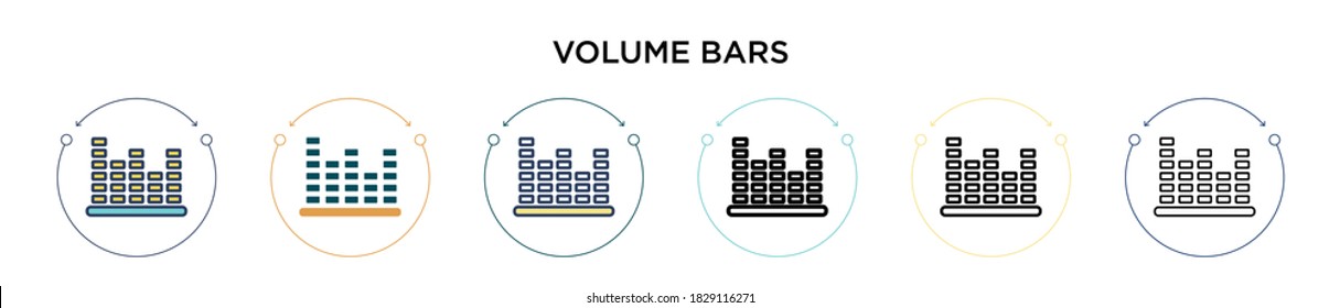 Volume bars icon in filled, thin line, outline and stroke style. Vector illustration of two colored and black volume bars vector icons designs can be used for mobile, ui, web