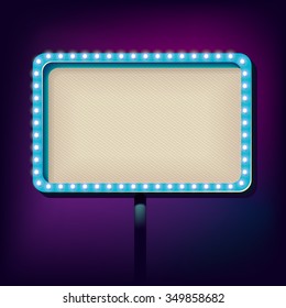 Volume billboard for writing. Frame with neon lights advertising. Glowing lights in a retro style for your advertising. Vintage background. Vector illustration