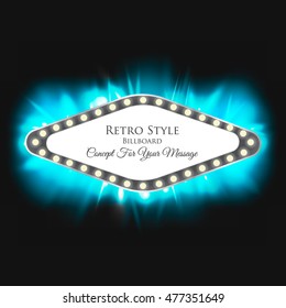 Volume Billboard For Writing. Frame With Neon Lights Advertising. Vintage Background. Vector Illustration